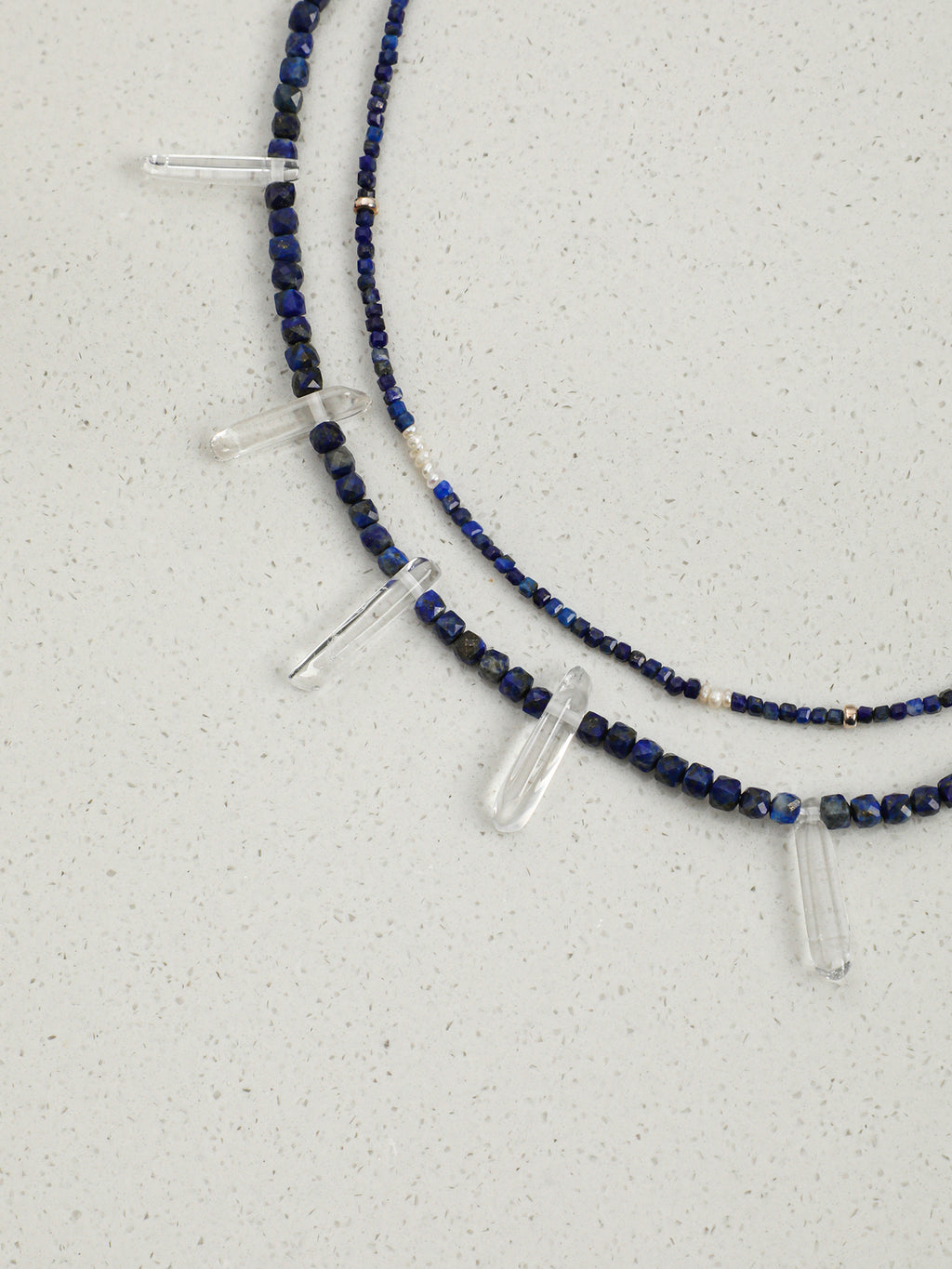 SENLORE Double-Layer Lapis Lazuli Clear Quartz Freeform Necklace – Lifestyle Shot