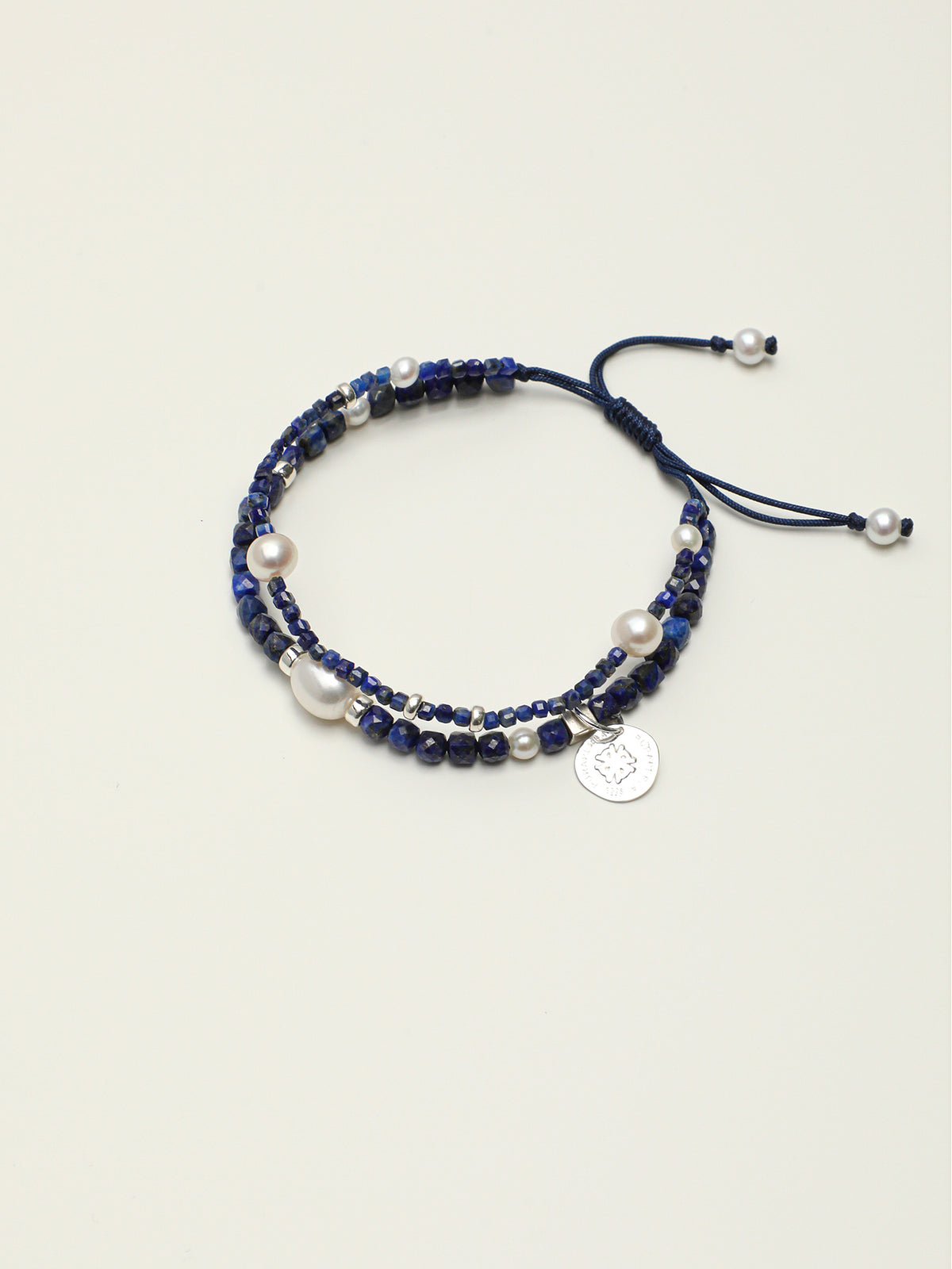 Double-Chain Lapis Lazuli Bracelet — lapis lazuli cube, small egg pearl, seed pearls | SENLORE