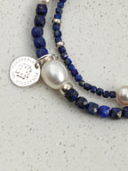 Double-Chain Lapis Lazuli Bracelet — lapis lazuli cube, small egg pearl, seed pearls | SENLORE