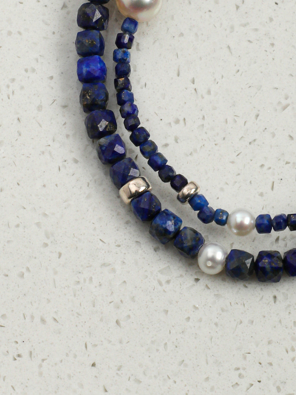 Double-Chain Lapis Lazuli Bracelet — lapis lazuli cube, small egg pearl, seed pearls | SENLORE