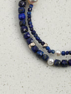 Double-Chain Lapis Lazuli Bracelet — lapis lazuli cube, small egg pearl, seed pearls | SENLORE