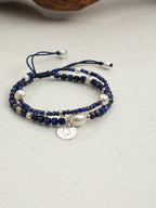 Double-Chain Lapis Lazuli Bracelet — lapis lazuli cube, small egg pearl, seed pearls | SENLORE