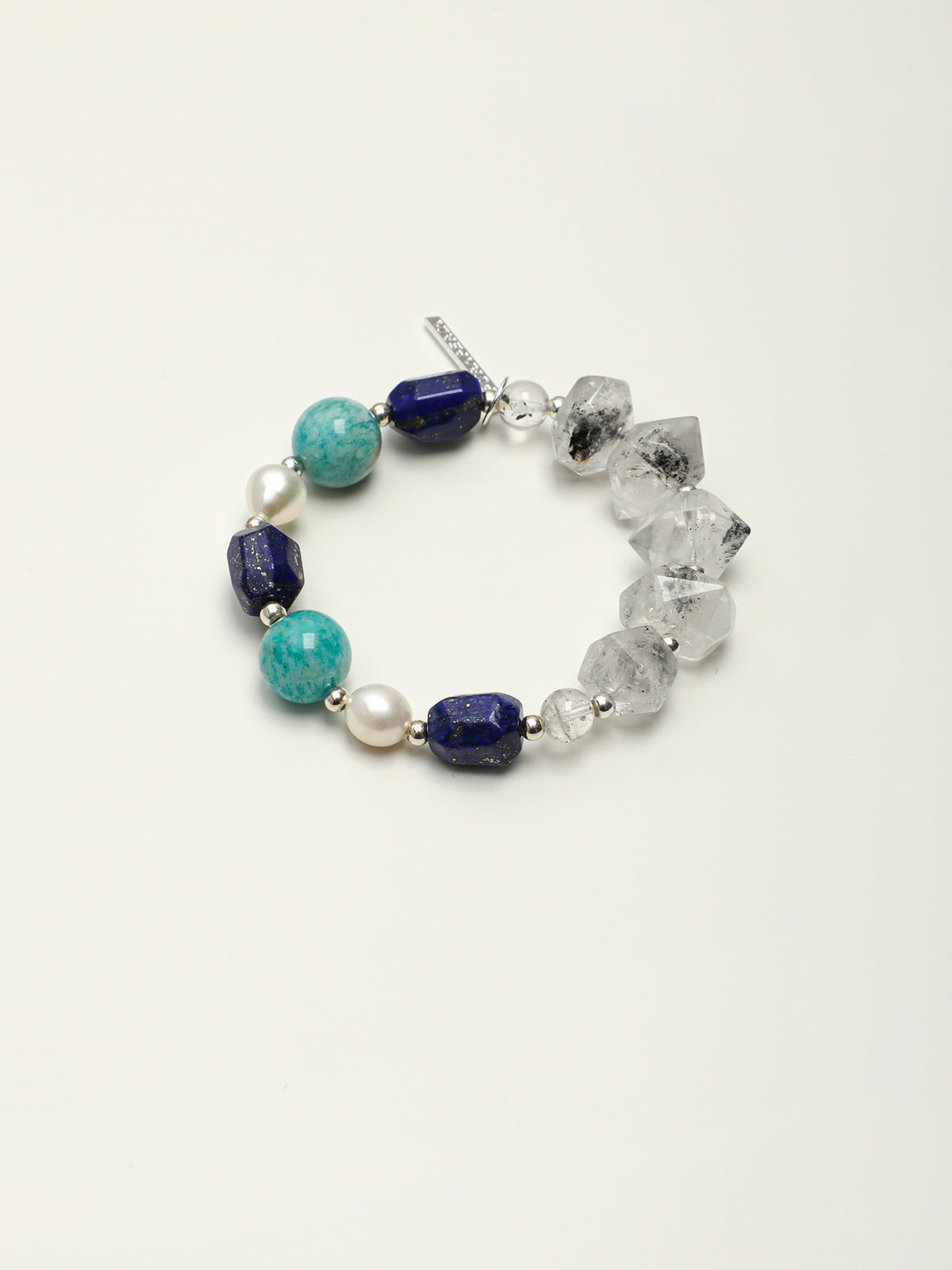 Black Galaxite Crystal Bracelet — double-point black galaxite, black galaxite round bead, freeform lapis lazuli | SENLORE