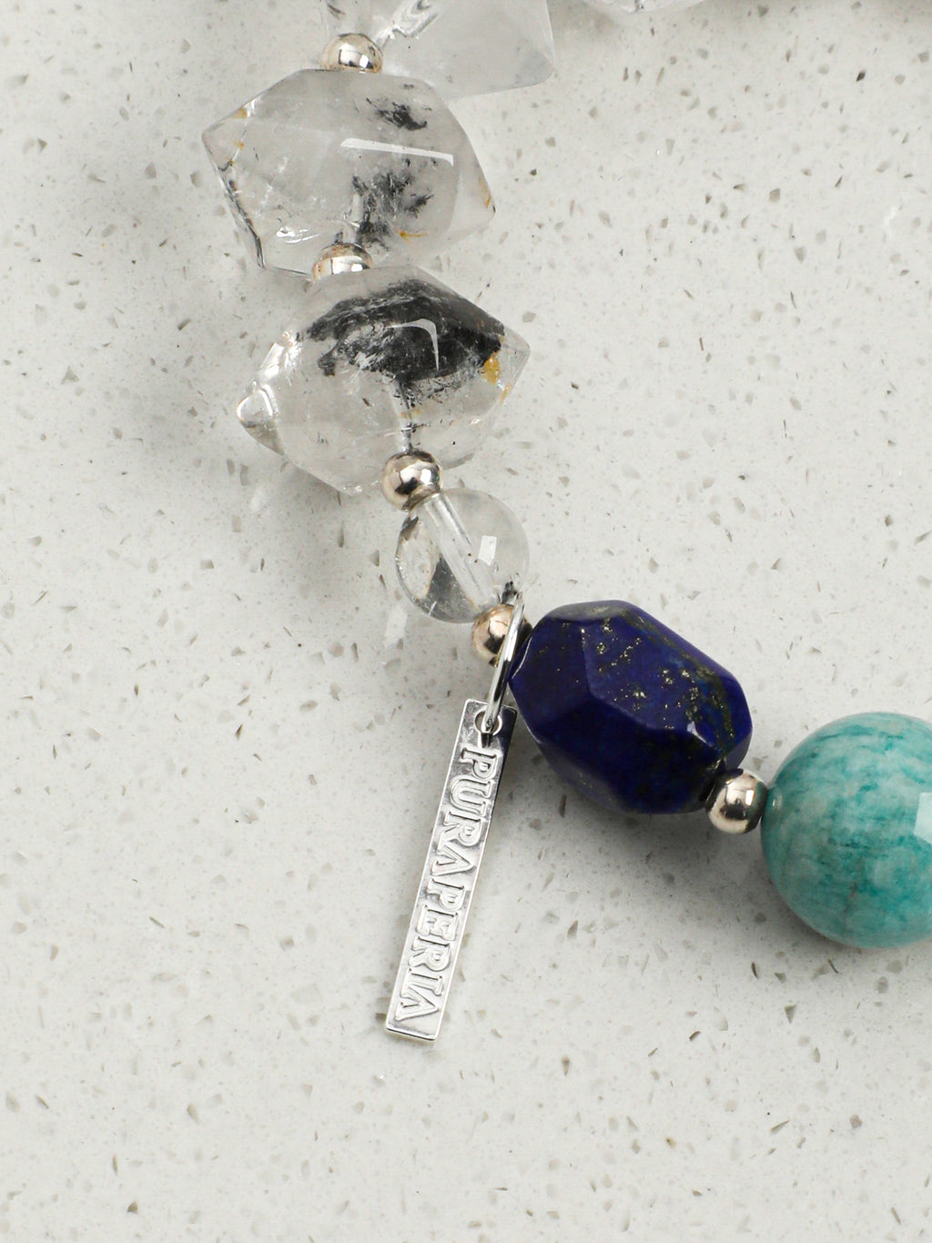 Black Galaxite Crystal Bracelet — double-point black galaxite, black galaxite round bead, freeform lapis lazuli | SENLORE