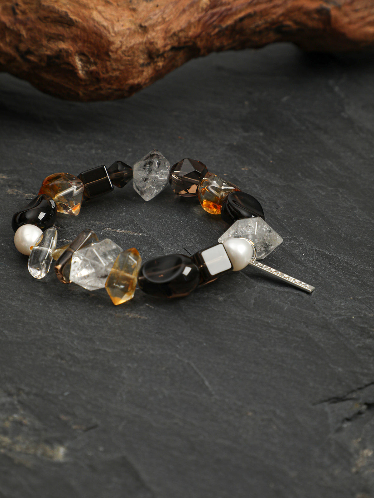 Smoky Quartz Sugar Cube Crystal Bracelet — dynamic teardrop smoky quartz, sugar-cube smoky quartz, hexagonal smoky quartz | SENLORE