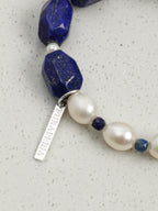 Lapis Lazuli Pearl Bracelet — freeform lapis lazuli, lapis lazuli cube, seed pearls | SENLORE
