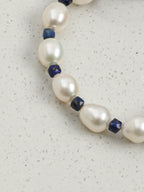 Lapis Lazuli Pearl Bracelet — freeform lapis lazuli, lapis lazuli cube, seed pearls | SENLORE