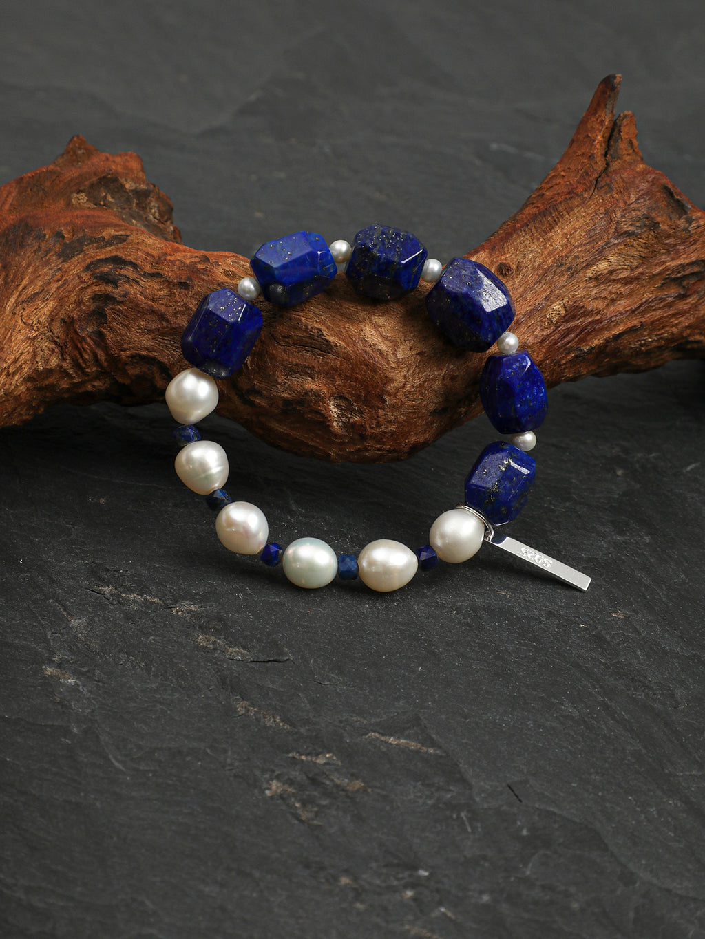 Lapis Lazuli Pearl Bracelet — freeform lapis lazuli, lapis lazuli cube, seed pearls | SENLORE