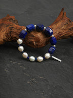 Lapis Lazuli Pearl Bracelet — freeform lapis lazuli, lapis lazuli cube, seed pearls | SENLORE