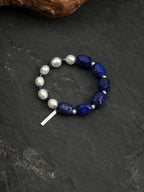 Lapis Lazuli Pearl Bracelet — freeform lapis lazuli, lapis lazuli cube, seed pearls | SENLORE