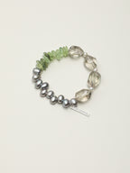 Grey Pearl Green Crystal Bracelet — freeform green crystal, grey rice pearls, prehnite chips | SENLORE