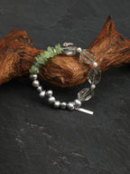 Grey Pearl Green Crystal Bracelet — freeform green crystal, grey rice pearls, prehnite chips | SENLORE