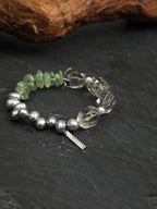 Grey Pearl Green Crystal Bracelet — freeform green crystal, grey rice pearls, prehnite chips | SENLORE