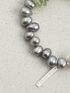 Grey Pearl Green Crystal Bracelet — freeform green crystal, grey rice pearls, prehnite chips | SENLORE