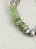 Grey Pearl Green Crystal Bracelet — freeform green crystal, grey rice pearls, prehnite chips | SENLORE