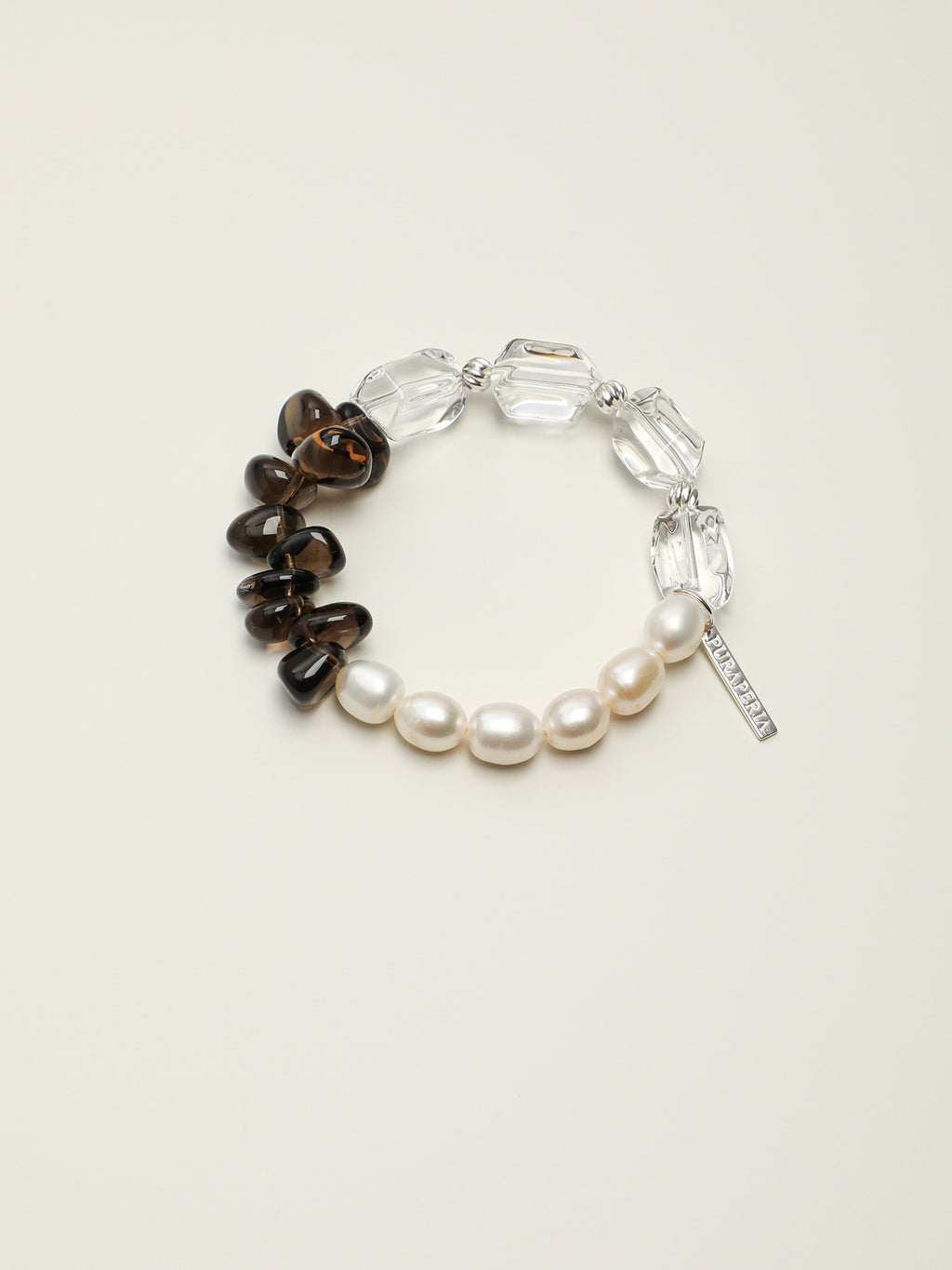 Smoky Quartz Pearl Crystal Bracelet — freeform double-point clear quartz, small freeform smoky quartz, white rice pearls | SENLORE