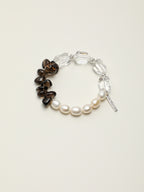 Smoky Quartz Pearl Crystal Bracelet — freeform double-point clear quartz, small freeform smoky quartz, white rice pearls | SENLORE