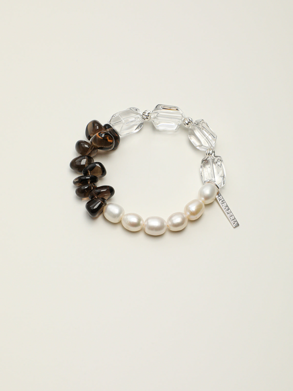 Smoky Quartz Pearl Crystal Bracelet — freeform double-point clear quartz, small freeform smoky quartz, white rice pearls | SENLORE
