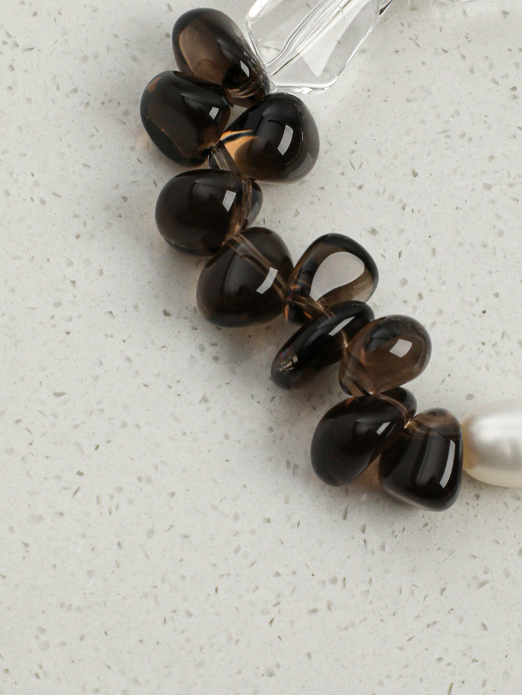 Smoky Quartz Pearl Crystal Bracelet — freeform double-point clear quartz, small freeform smoky quartz, white rice pearls | SENLORE