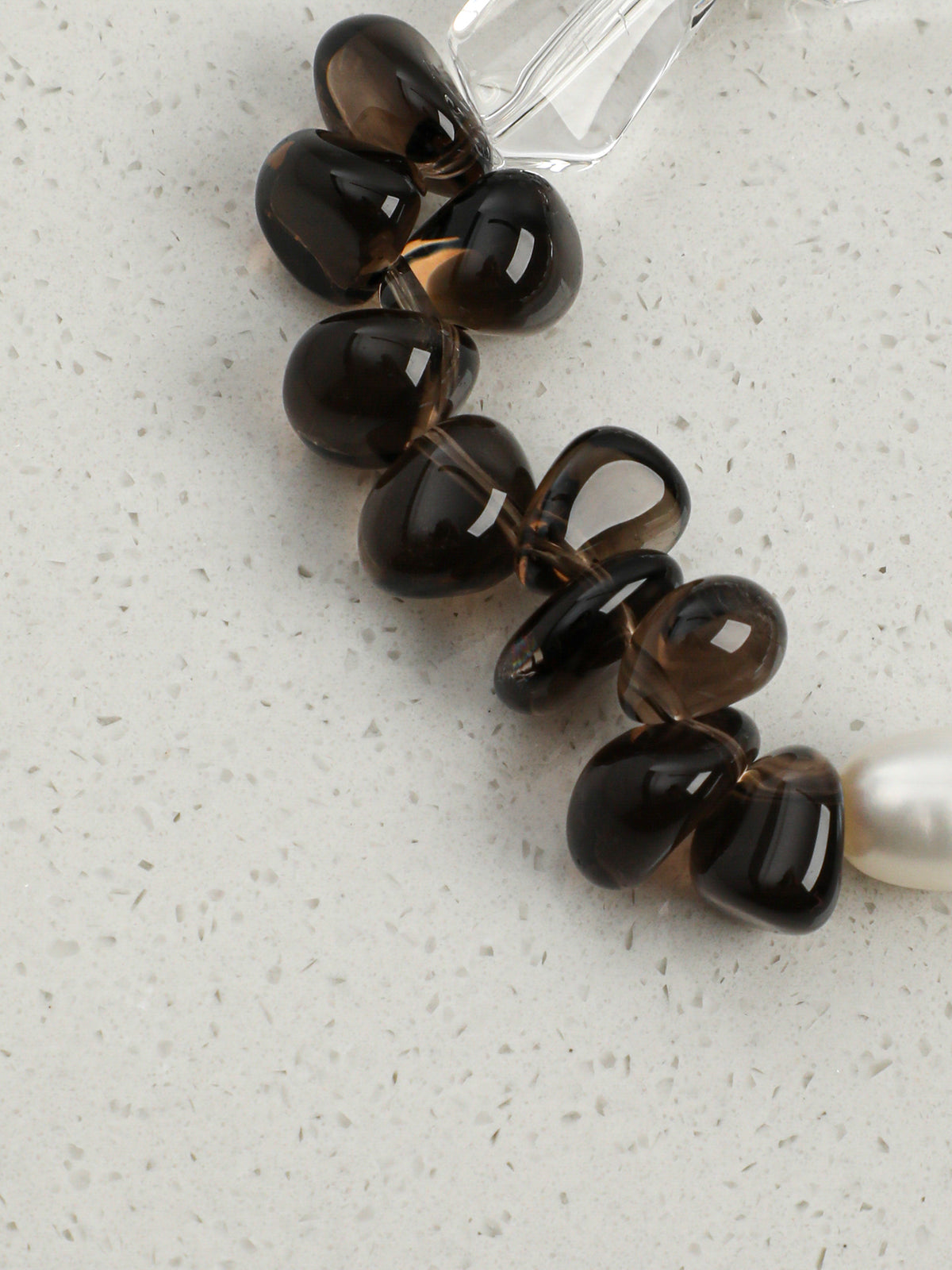 Smoky Quartz Pearl Crystal Bracelet — freeform double-point clear quartz, small freeform smoky quartz, white rice pearls | SENLORE