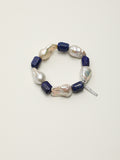 Large Baroque Lapis Lazuli Bracelet — large baroque pearl, freeform lapis lazuli, sterling silver logo charm | SENLORE