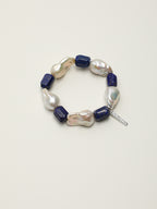 Large Baroque Lapis Lazuli Bracelet — large baroque pearl, freeform lapis lazuli, sterling silver logo charm | SENLORE