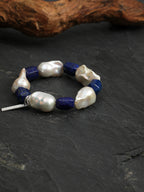 Large Baroque Lapis Lazuli Bracelet — large baroque pearl, freeform lapis lazuli, sterling silver logo charm | SENLORE