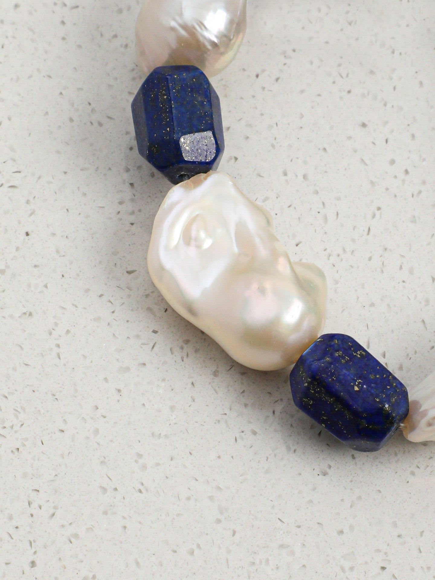 Large Baroque Lapis Lazuli Bracelet — large baroque pearl, freeform lapis lazuli, sterling silver logo charm | SENLORE