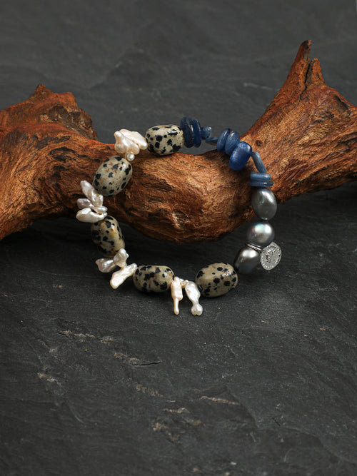 Baroque Speckled Freeform Bracelet — speckled freeform stone, grey baroque pearl, long-tusk baroque pearl | SENLORE