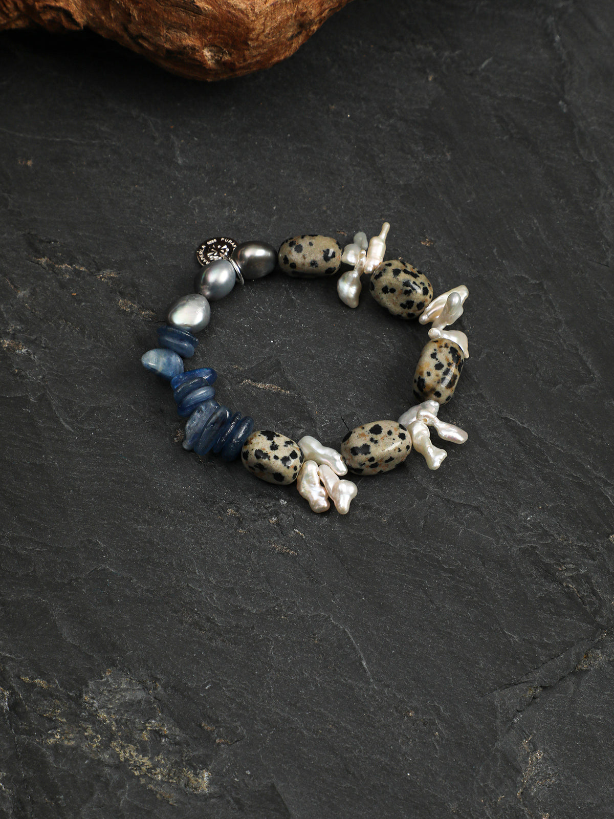 Baroque Speckled Freeform Bracelet — speckled freeform stone, grey baroque pearl, long-tusk baroque pearl | SENLORE