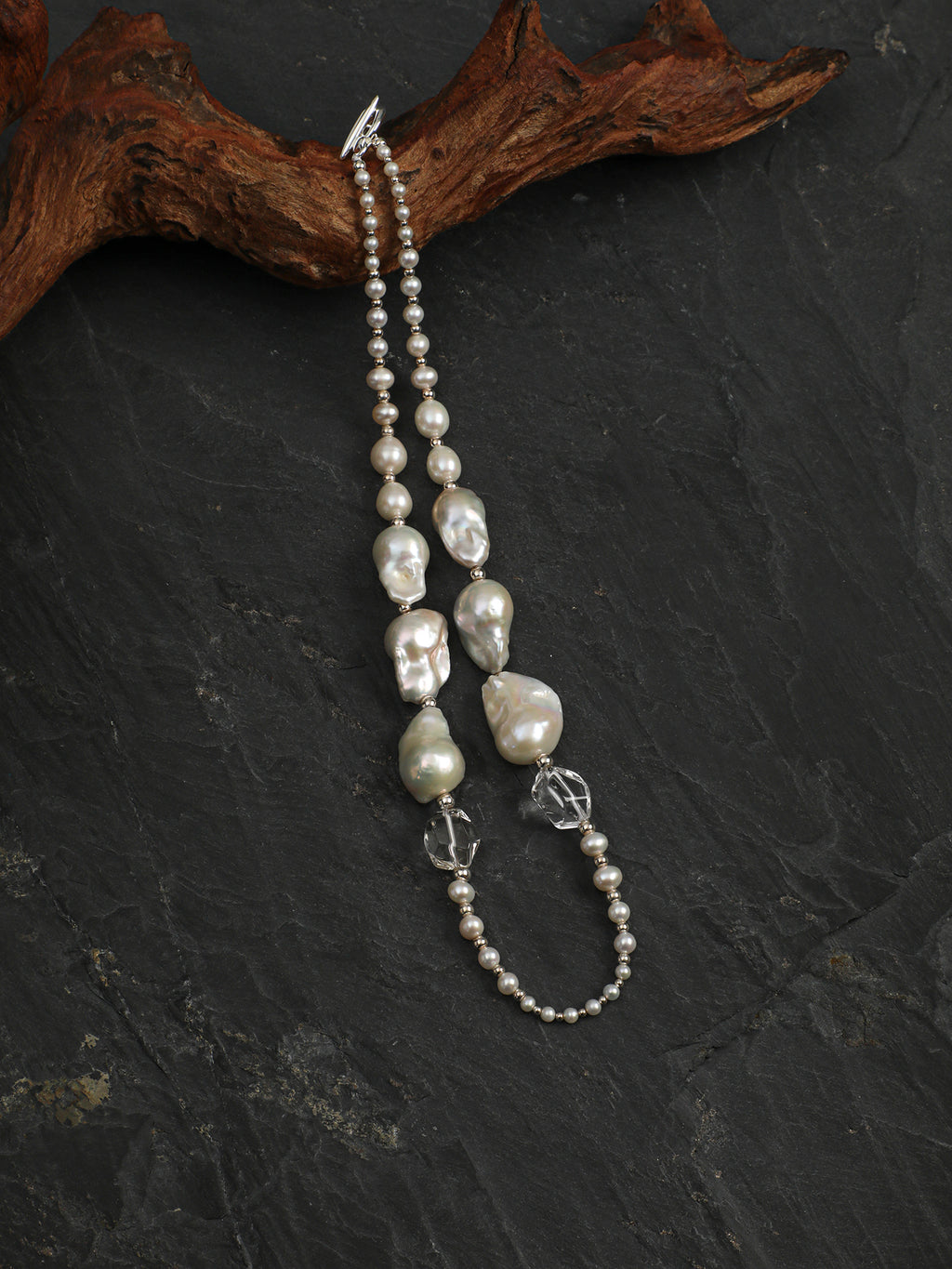 Baroque Fantasy Necklace — white seed pearl & large baroque pearl & S925 Sterling Silver | SENLORE