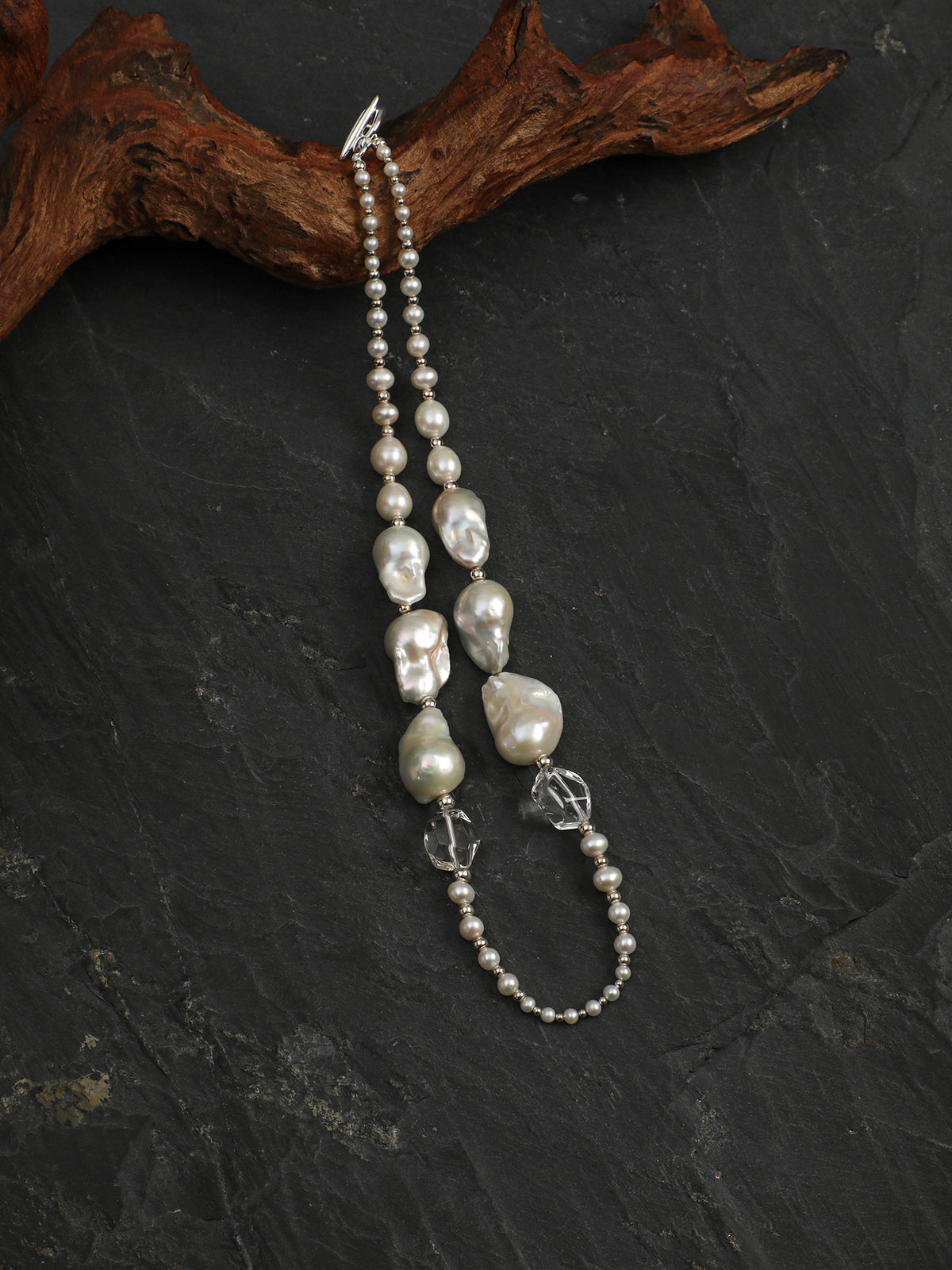 Baroque Fantasy Necklace — white seed pearl & large baroque pearl & S925 Sterling Silver | SENLORE