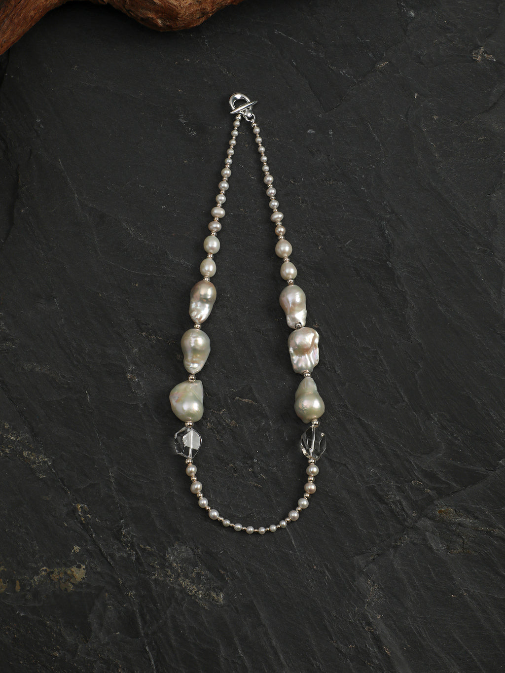 Baroque Fantasy Necklace — white seed pearl & large baroque pearl & S925 Sterling Silver | SENLORE