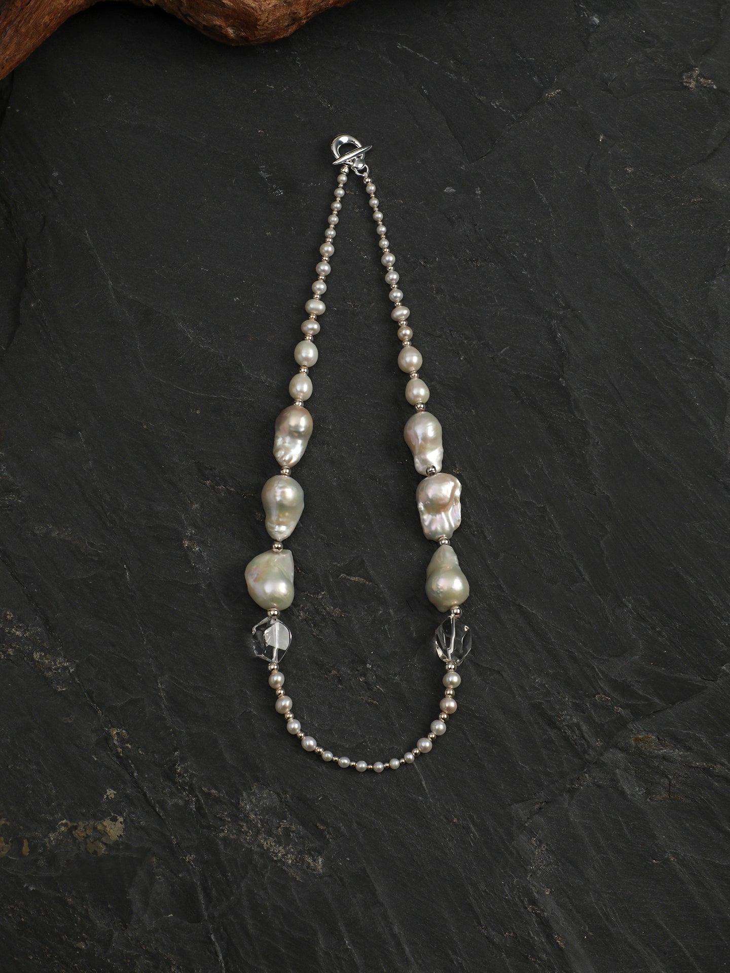 Baroque Fantasy Necklace — white seed pearl & large baroque pearl & S925 Sterling Silver | SENLORE