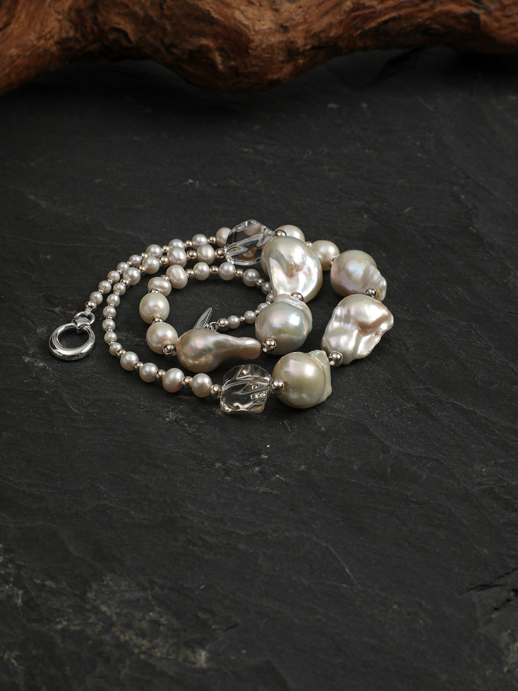 Baroque Fantasy Necklace — white seed pearl & large baroque pearl & S925 Sterling Silver | SENLORE