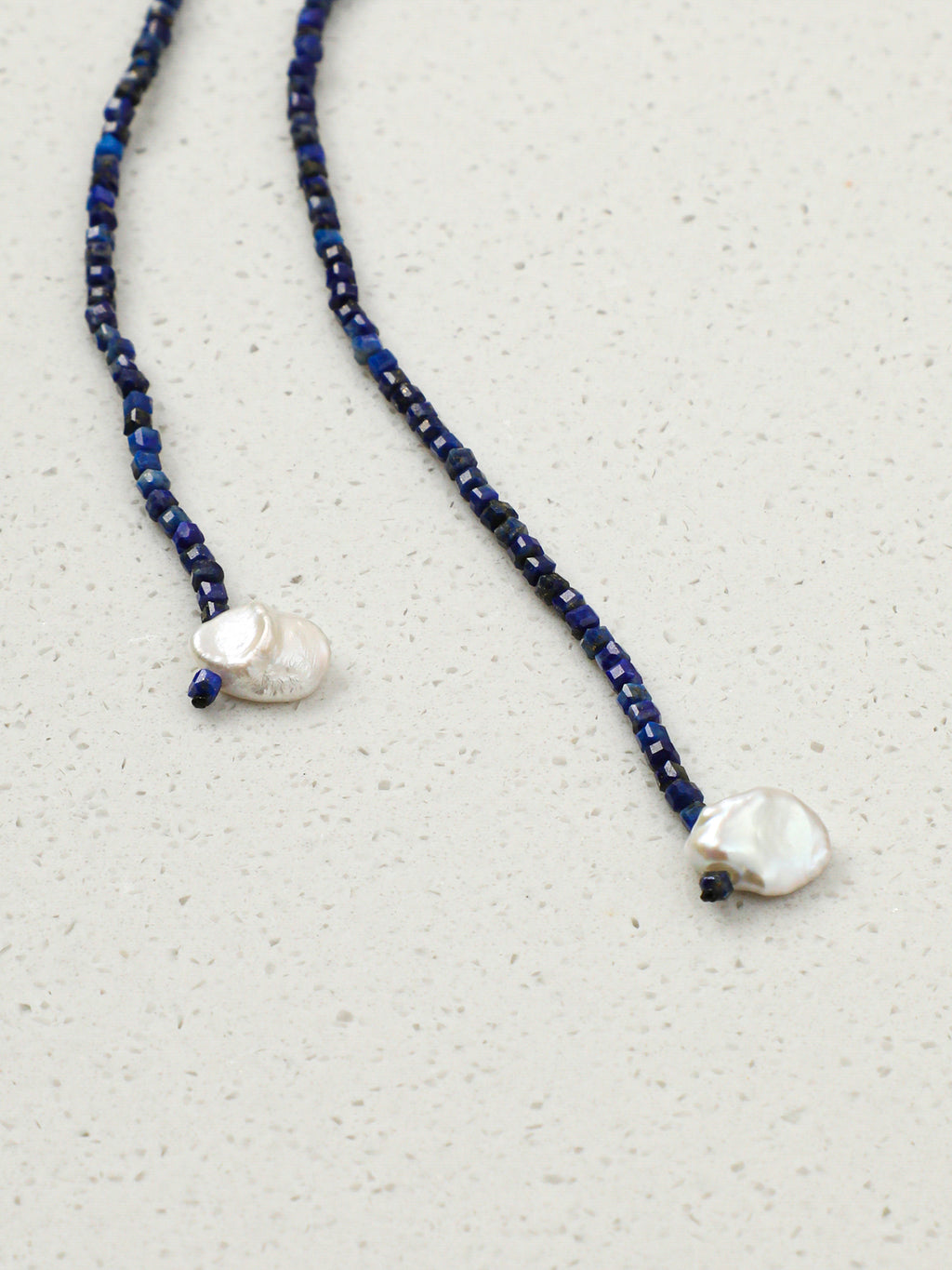 Lapis Lazuli Block & Petal Pearl Necklace — lapis lazuli blocks, petal beads | SENLORE