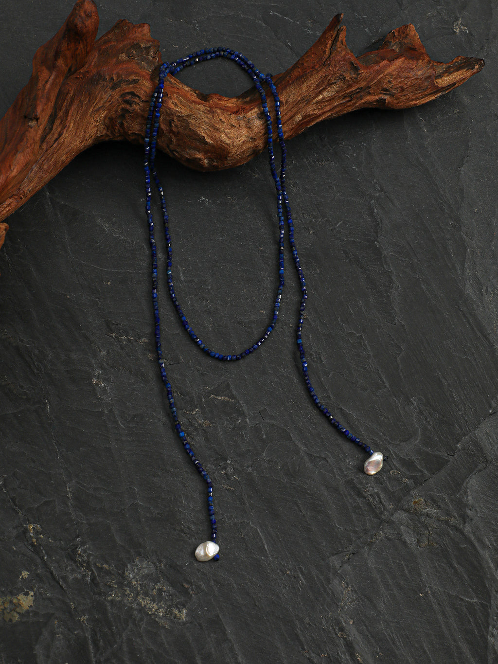 Lapis Lazuli Block & Petal Pearl Necklace — lapis lazuli blocks, petal beads | SENLORE