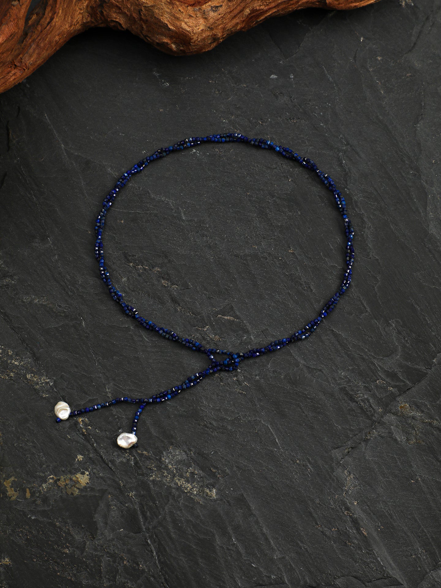 Lapis Lazuli Block & Petal Pearl Necklace — lapis lazuli blocks, petal beads | SENLORE
