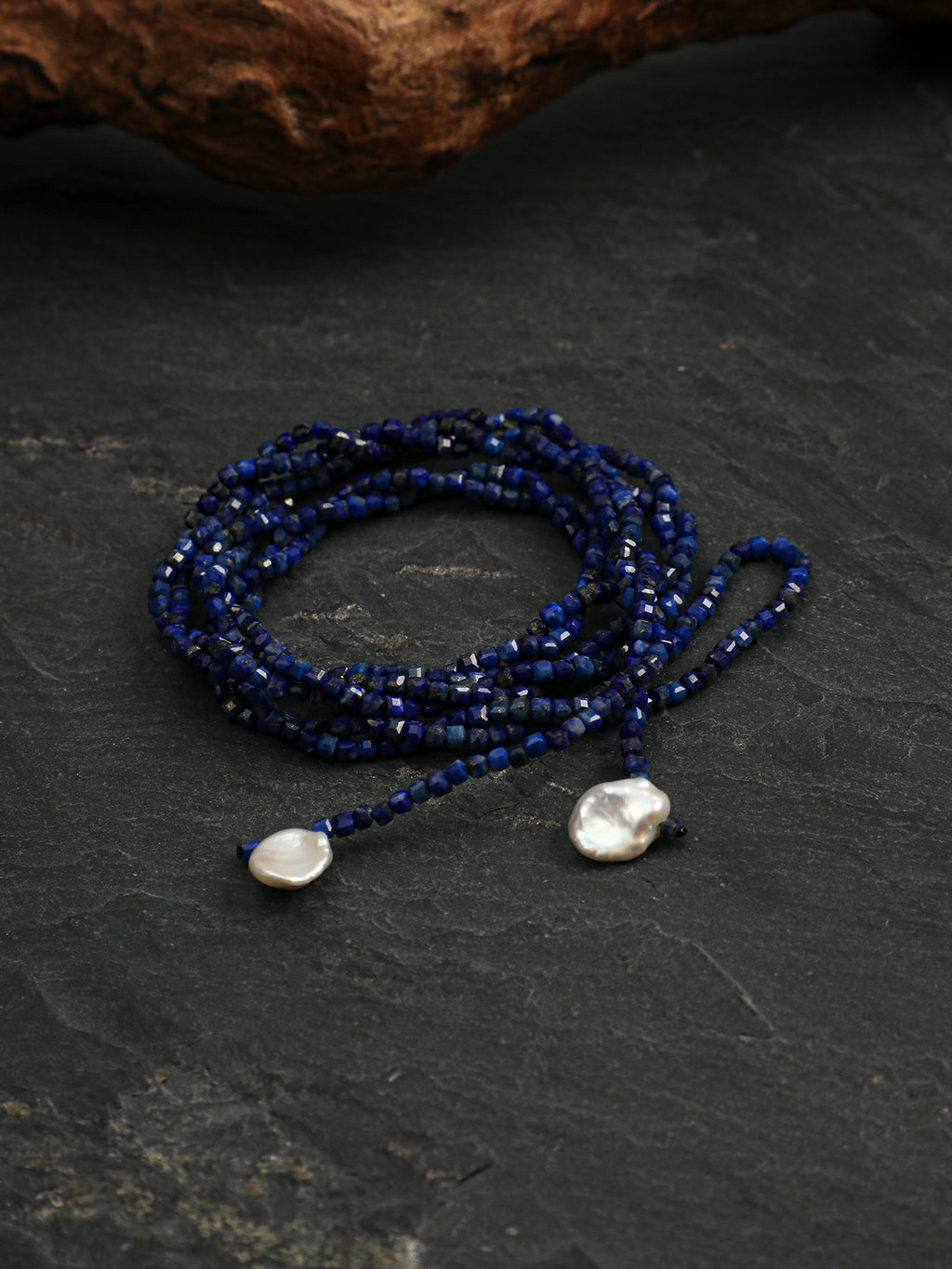 Lapis Lazuli Block & Petal Pearl Necklace — lapis lazuli blocks, petal beads | SENLORE