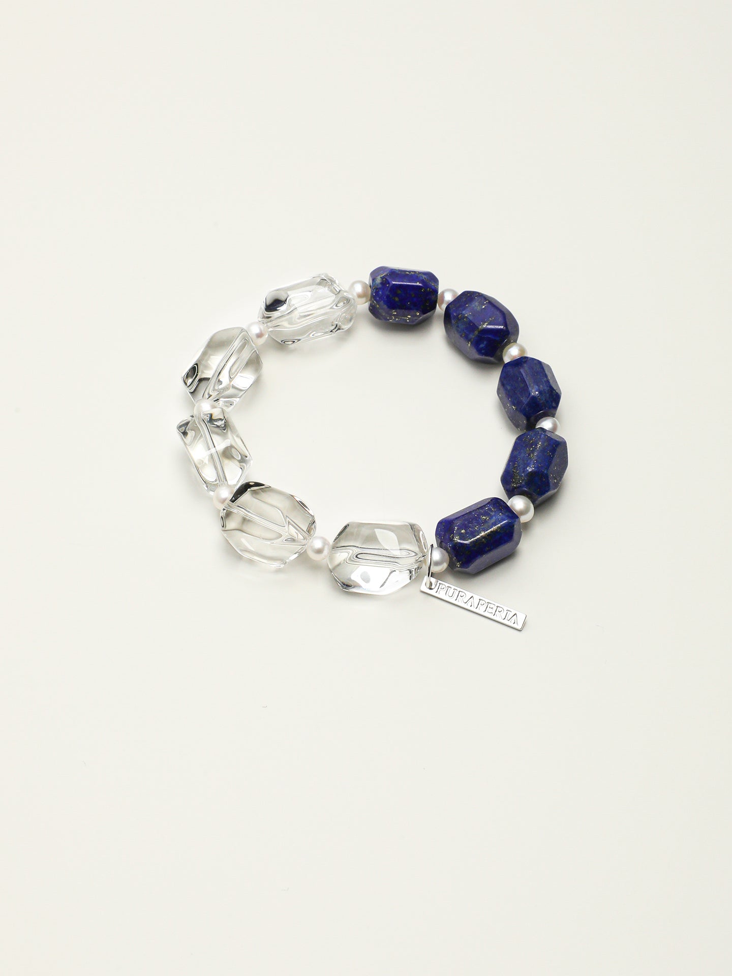 Lapis Lazuli Crystal Bracelet — freeform lapis lazuli, freeform double-point clear quartz, seed pearls | SENLORE