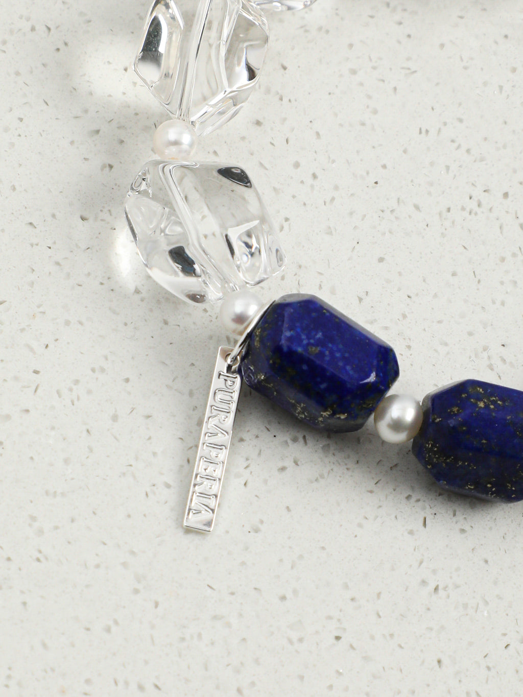 Lapis Lazuli Crystal Bracelet — freeform lapis lazuli, freeform double-point clear quartz, seed pearls | SENLORE