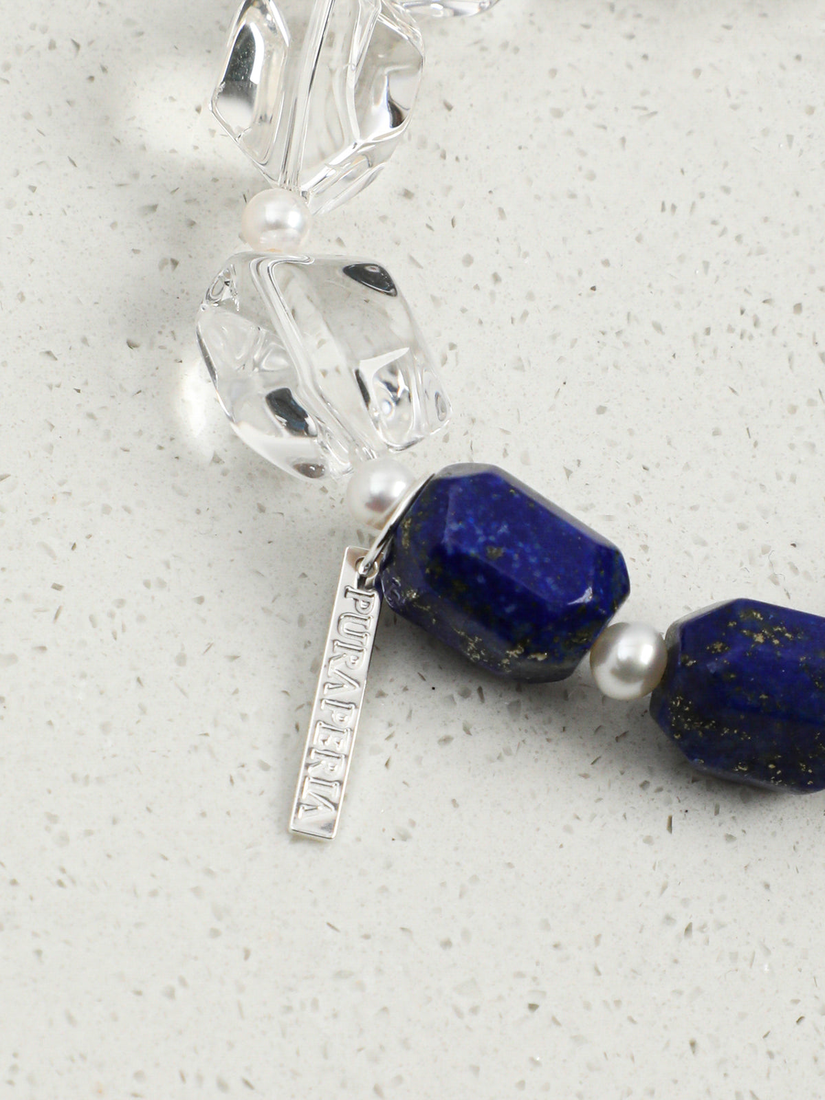 Lapis Lazuli Crystal Bracelet — freeform lapis lazuli, freeform double-point clear quartz, seed pearls | SENLORE