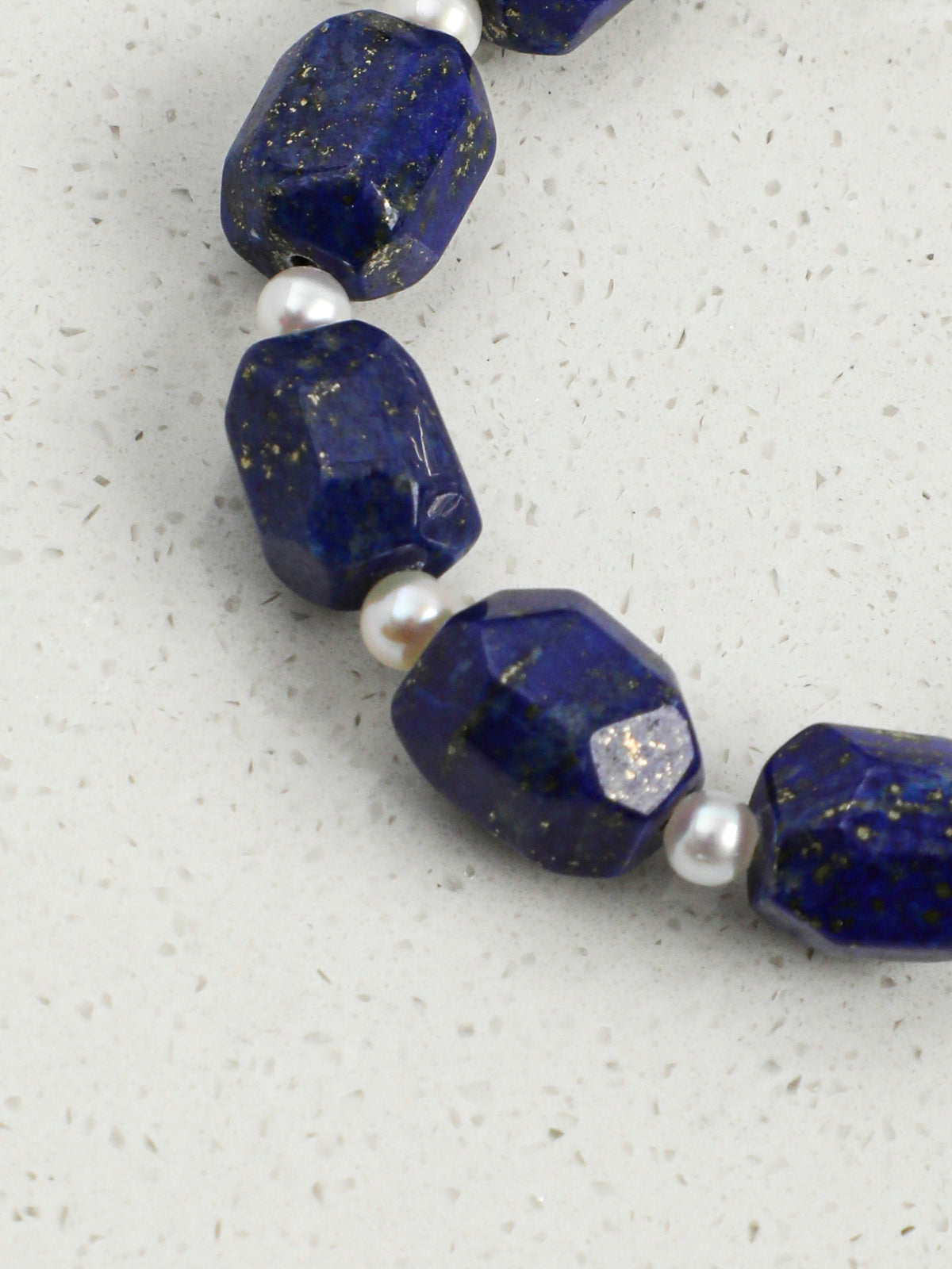 Lapis Lazuli Crystal Bracelet — freeform lapis lazuli, freeform double-point clear quartz, seed pearls | SENLORE