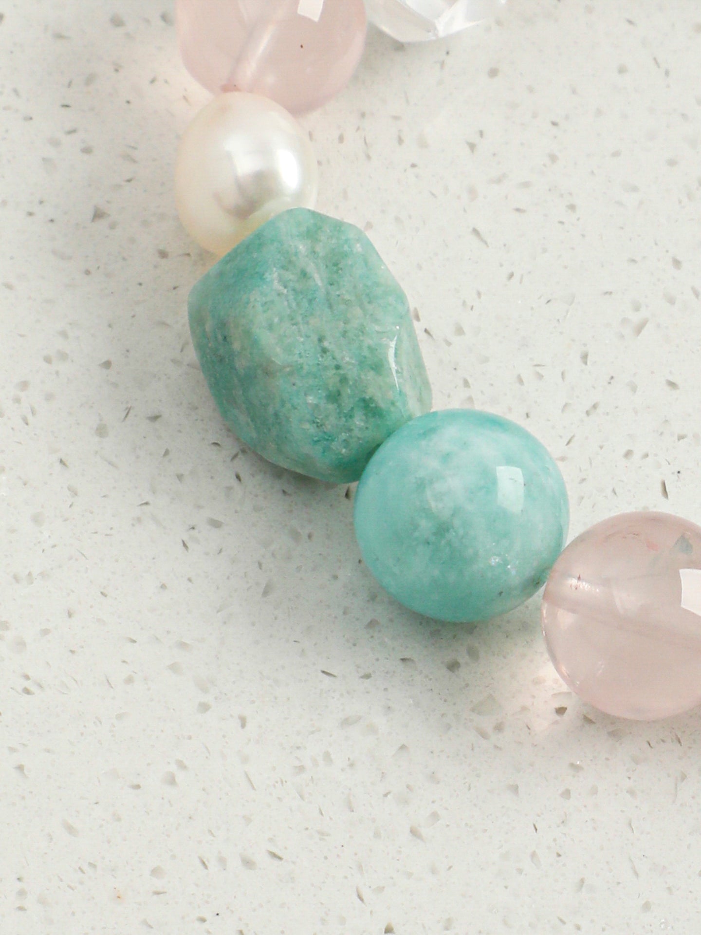 Fresh Mint Crystal Bracelet — freeform amazonite, amazonite round bead, white rice pearls | SENLORE