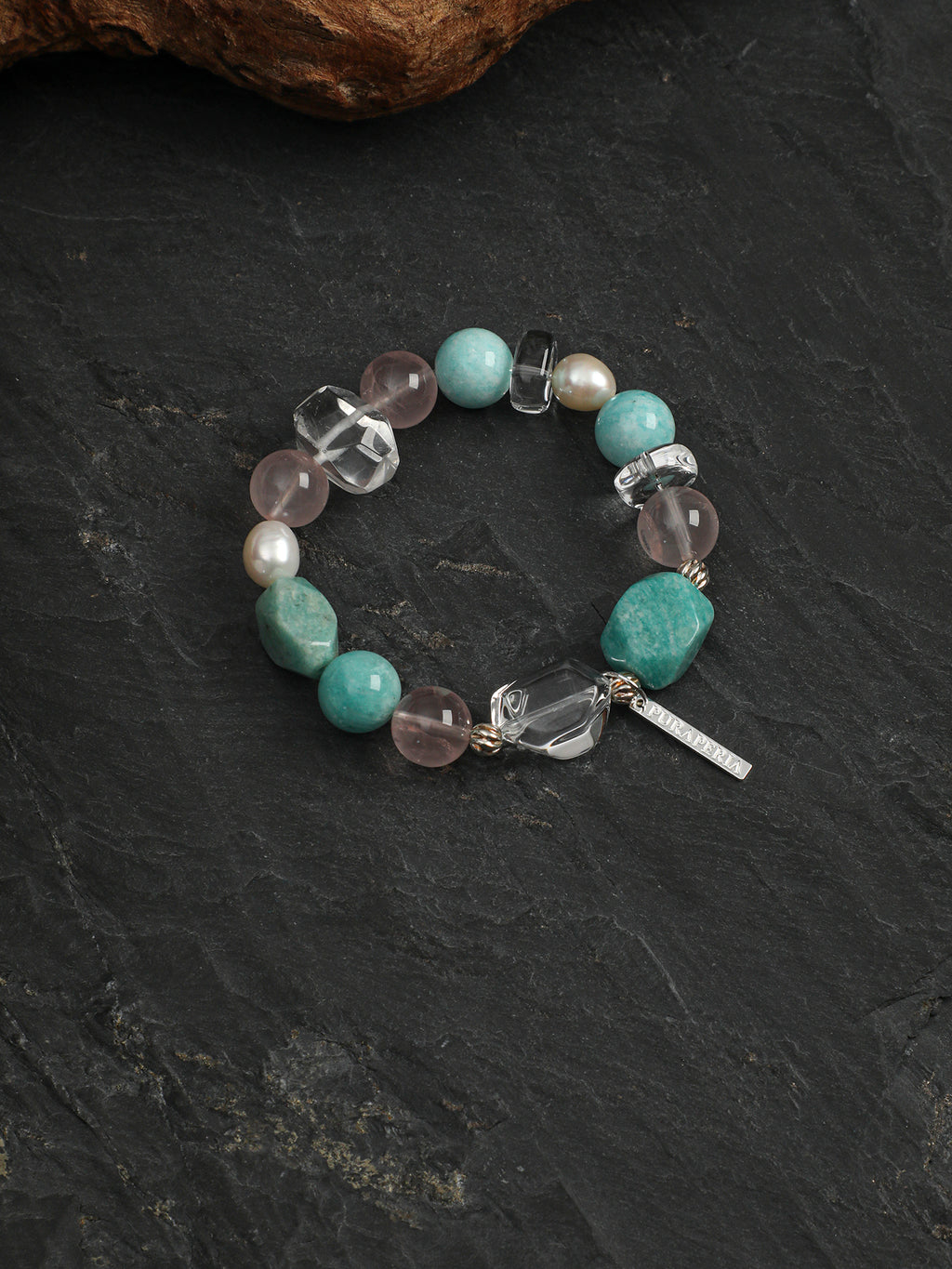 Fresh Mint Crystal Bracelet — freeform amazonite, amazonite round bead, white rice pearls | SENLORE