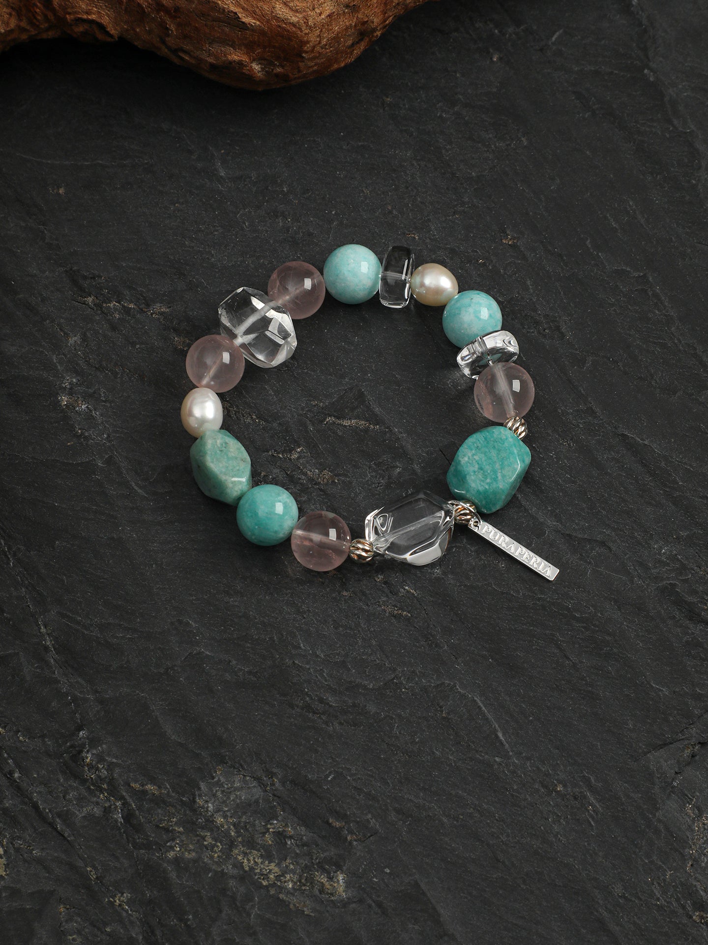 Fresh Mint Crystal Bracelet — freeform amazonite, amazonite round bead, white rice pearls | SENLORE