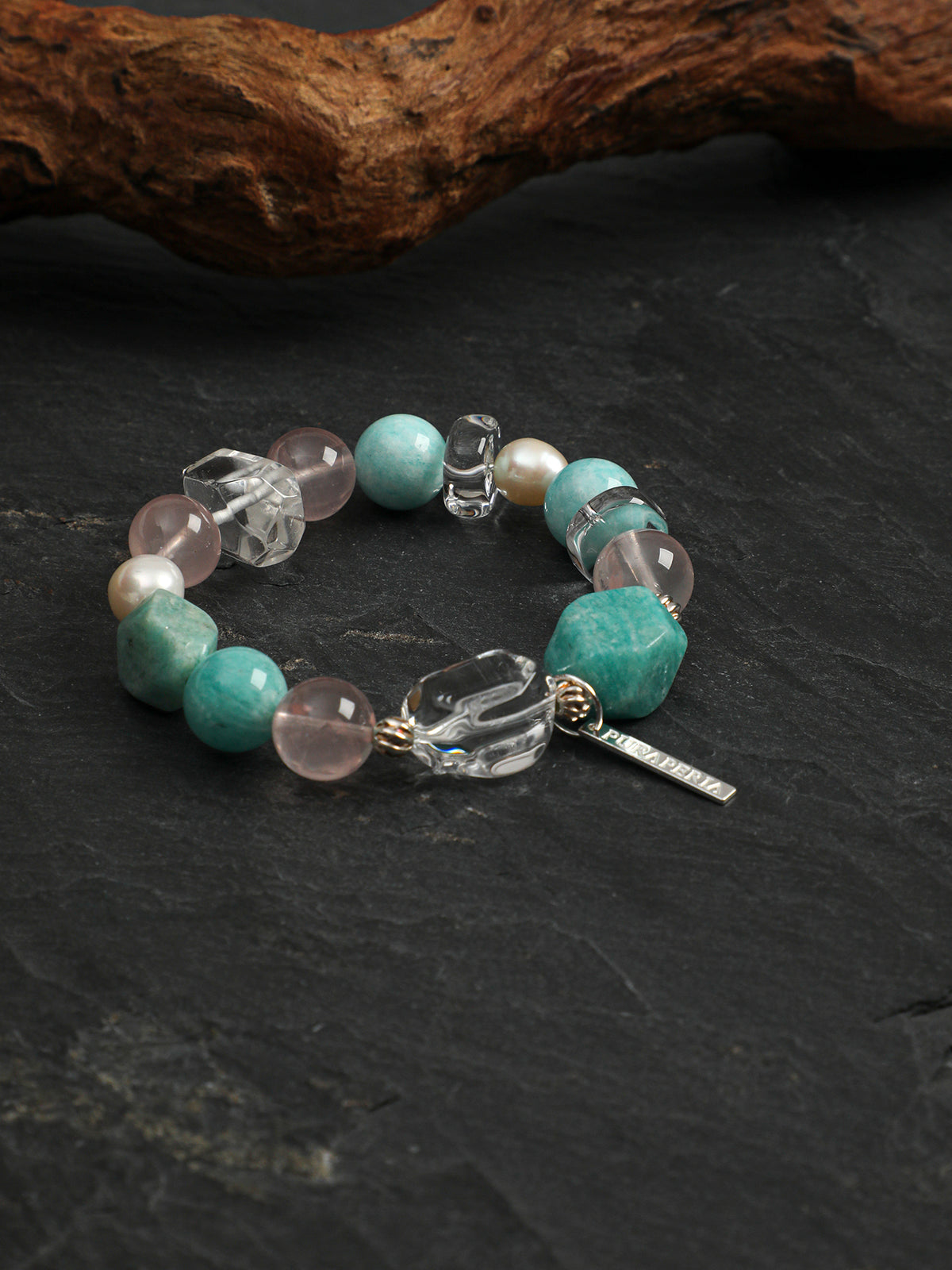 Fresh Mint Crystal Bracelet — freeform amazonite, amazonite round bead, white rice pearls | SENLORE
