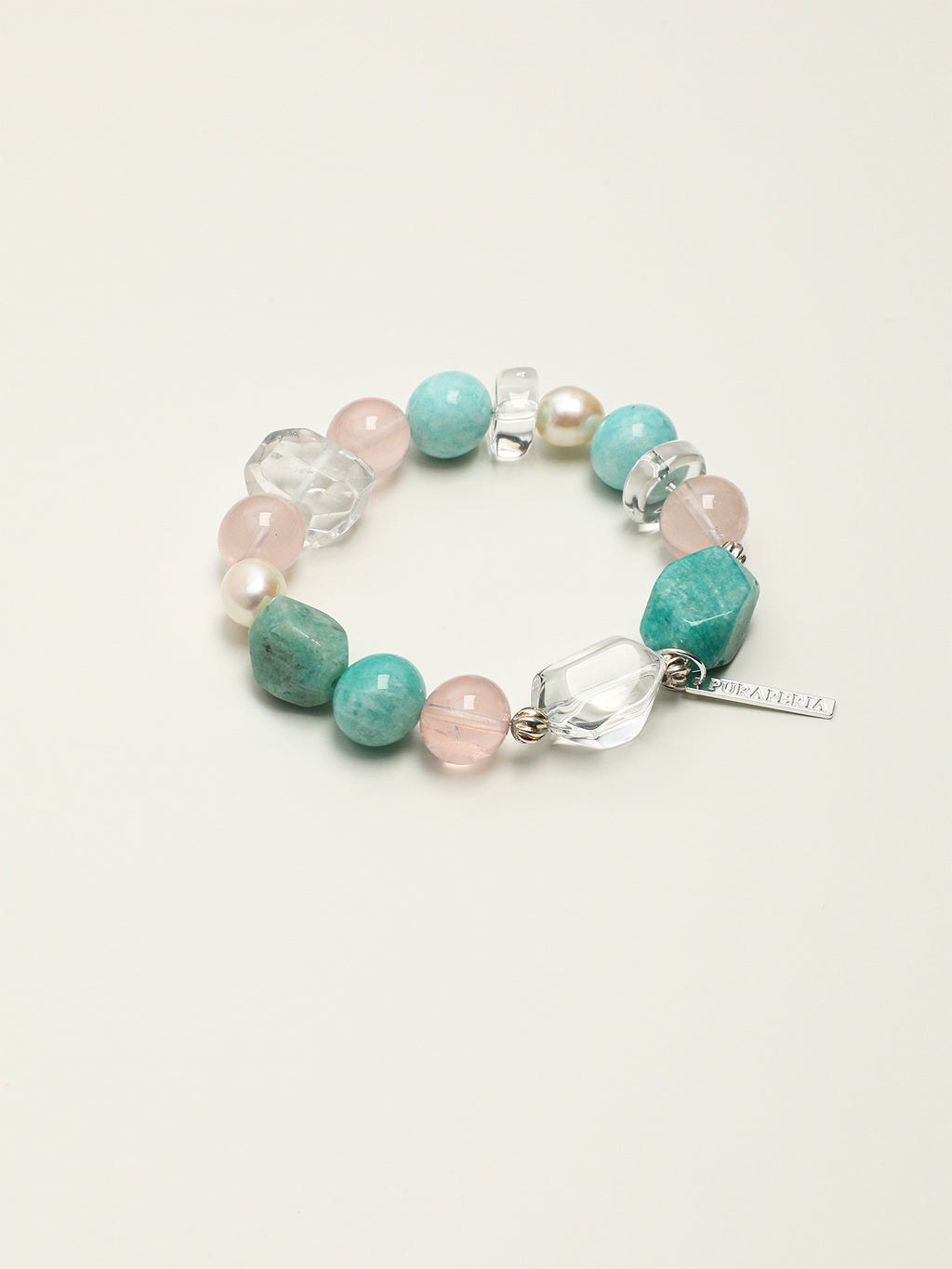 Fresh Mint Crystal Bracelet — freeform amazonite, amazonite round bead, white rice pearls | SENLORE