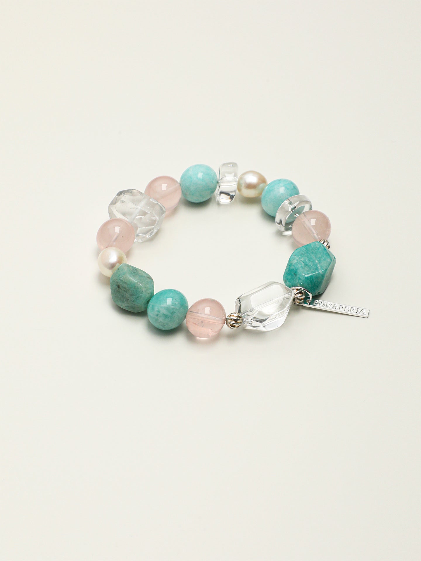 Fresh Mint Crystal Bracelet — freeform amazonite, amazonite round bead, white rice pearls | SENLORE