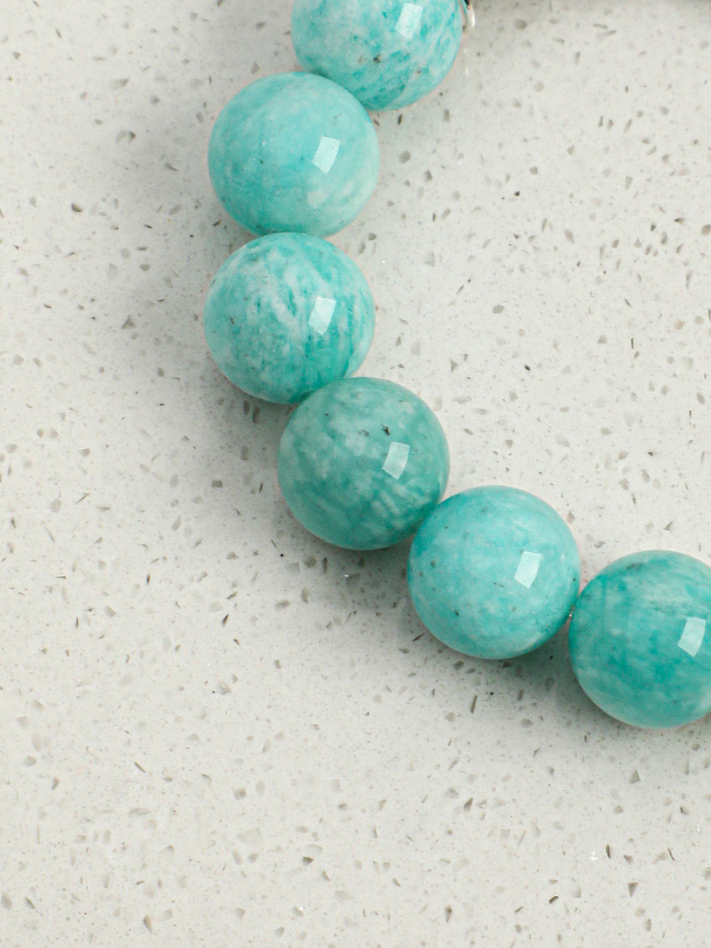 Blue Speckled Stone Bracelet — amazonite round bead, seedless rice pearls, speckled round disc | SENLORE